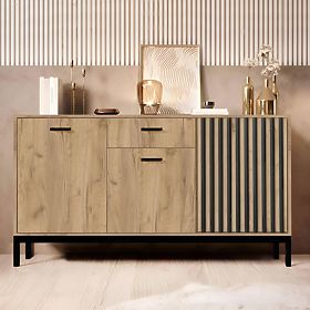 LAMINO KM-1 komoda hrast craft/črna, noge: črna