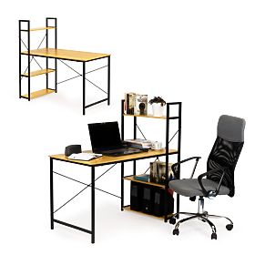 Lesena računalniška miza s policami v loft slogu, MODERNHOME