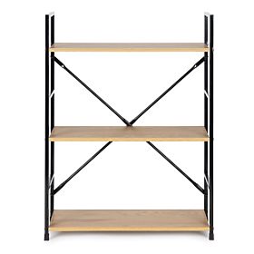 Leseni regal kovinski okvir širok LOFT 3 police, MODERNHOME