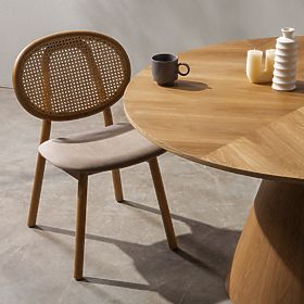 Leseni stol Monet z dunajsko pletenino, ratan, velur, naravna/svetlo rjava
