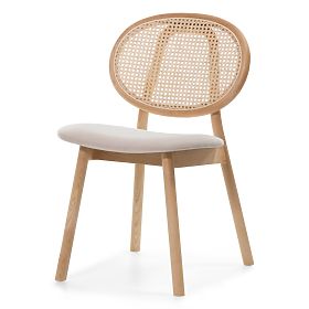 Leseni stol Monet z dunajsko pletenino, ratan, velur, naravna/svetlo rjava