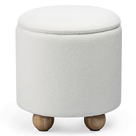Oblazinjen puf Pebble, z odlagalnim prostorom, okrogel, bel