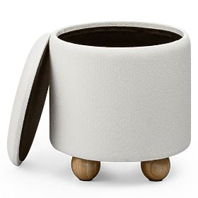Oblazinjen puf Pebble, z odlagalnim prostorom, okrogel, bel
