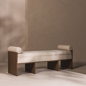 Oblazinjena klop Loppo svetlo bež, boucle, Oreh Wisconsin