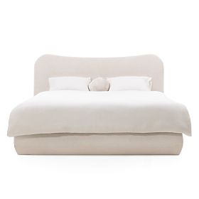 Oblazinjena postelja Derry 140x200 cm, z letvami in shranjevalnim prostorom, zaobljena, bež, lectus