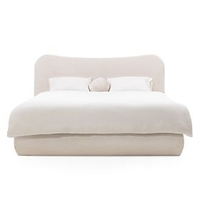 Oblazinjena postelja Derry 160x200 cm, z letvami in shranjevalnim prostorom, zaobljena, bež