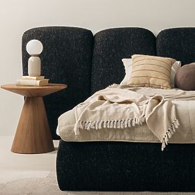 Oblazinjena postelja Fencee 160x200 cm, z letvami, zaobljena, črna, lectus