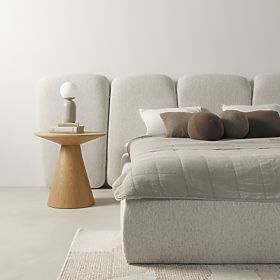 Oblazinjena postelja Fencee 160x200 cm, z letvami, zaobljena, svetlo bež, lectus