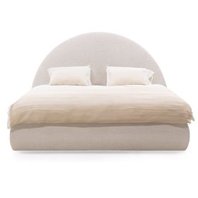 Oblazinjena postelja Orbi 140x200 cm, z letvami in shranjevalnim prostorom, zaobljena, bež, lectus