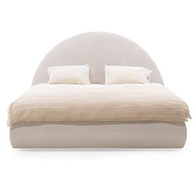 Oblazinjena postelja Orbi 140x200 cm, z letvami in shranjevalnim prostorom, zaobljena, bež, lectus