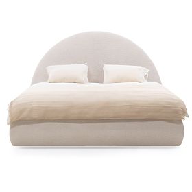 Oblazinjena postelja Orbi 160x200 cm, z letvami in shranjevalnim prostorom, zaobljena, bež, lectus