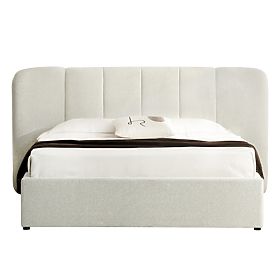 Oblazinjena postelja Snoovia 160x200 cm, z letvami in shranjevalnim prostorom, svetlo bež, lectus