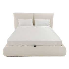 Oblazinjena postelja Yunar 160x200 cm, z letvami in shranjevalnim prostorom, bež