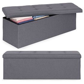 Oblazinjena tabure 111x38 cm s shranjevalnim prostorom temno siva ModernHome, MODERNHOME