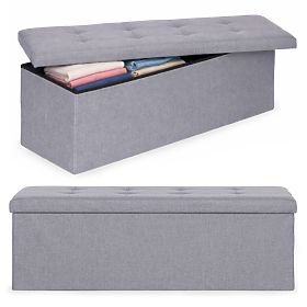 Oblazinjena tabureta 111x38 cm s prostorom za shranjevanje svetlo siva ModernHome, MODERNHOME