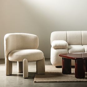 Oblazinjeni fotelj Elaine bež, boucle, zaobljene oblike, lectus