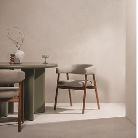 Oblazinjeni stol Giovani, svetlo rjava/hrastov les, zaobljen, lectus