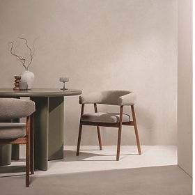 Oblazinjeni stol Giovani, svetlo rjava/hrastov les, zaobljen, lectus