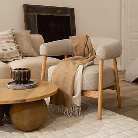 Oblazinjeni stol/počivalnik Montepulciano, svetlo bež/dubovo les, zaobljen, lectus