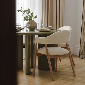 Oblazinjeni stol Sorrento, bež, boucle/svetli oreh