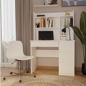 Pisalna miza MIJAS Desna z Nastavkom Bela Mat 4 Predali 4 Police za Pisarno Sobo