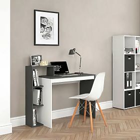 Pisarniška računalniška miza belo-siva + regal s 4 policami, MODERNHOME