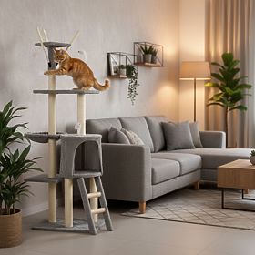 Praskalnik za mačke ležišče stolp praskalna hišica 134 cm siva Petsi