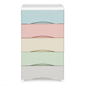 Regal s 5 izvlečnimi predali, noge s kolesci, barvni predali ModernHome