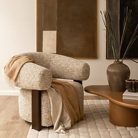 Relaksacijski stol Maribel bež-siva/oreh, zaobljena oblika, lectus