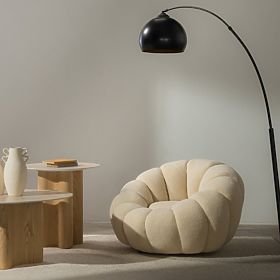 Relaksacijski stol Venezia bež z vrtljivo osnovo, boucle, zaobljene oblike