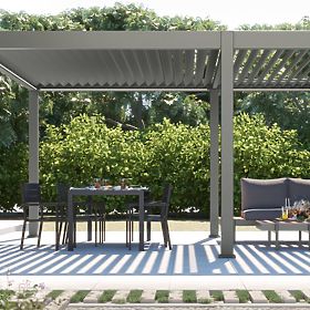 Samostoječa vrtna pergola Lumera iz aluminija, 4x6 m, bioklimatska, LED osvetlitev, električna