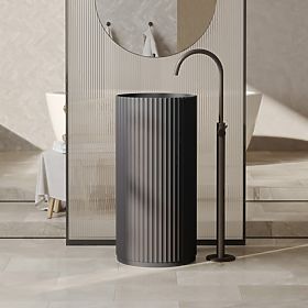 Samostoječi umivalnik Ciriola, kompozitni, 45x90 cm, temno siv, z rebrastim vzorcem