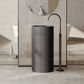 Samostoječi umivalnik Ciriola, kompozitni, 45x90 cm, temno siv, z rebrastim vzorcem