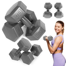 Šestkotni ročki set 2x4 kg uteži za vadbo fitnes sive ModernHome