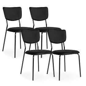 Set 4 žametnih stolov za jedilnico in dnevno sobo črni ModernHome, MODERNHOME