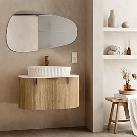 Set omarica z desko in umivalnikom La simplicite 80 cm, z utori, zaobljena, Glit White/hrast