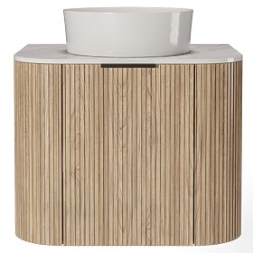 Set omarice z desko in umivalnikom Matinale 60 cm, rebrasta, zaobljena, Glit White/akacija