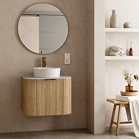 Set omarice z desko in umivalnikom Matinale 60 cm, rebrasta, zaobljena, Glit White/akacija