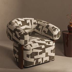 Sproščujoči stol Maribel olivno-krem/barva oreha, zaobljene oblike, lectus