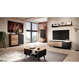 Stenska polica RANDOM P-1 - Hrast Wotan/Črna, Halmar