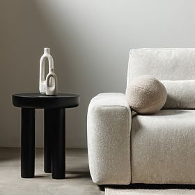 Stranska miza Limali 50 cm, okrogla, črna, mangov les, zaobljene oblike, lectus