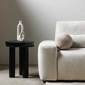 Stranska miza Limali 50 cm, okrogla, črna, mangov les, zaobljene oblike, lectus