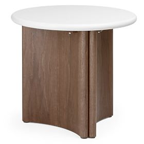 Stranska miza Marlo II 50 cm, kremno bela/oreh, mikrocement