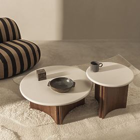 Stranska miza Marlo II 50 cm, kremno bela/oreh, mikrocement
