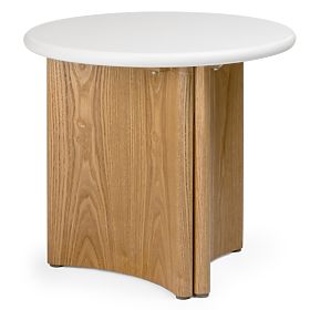 Stranska mizica Marlo II 50 cm, kremno bela/hrast, mikrocement