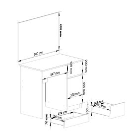 TOALETNA MIZA Z OGLEDALOM CLP P-2/SL 900x600 DESNA PK BELA