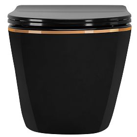 Viseča WC školjka Rea Carlo Mini Rimless Flat Black Gold Edge