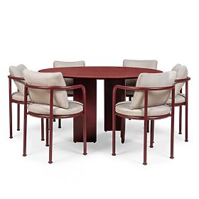 Vrtna garnitura Amarello, okrogla miza 140 cm + 6 stolov, aluminijasta, vinsko rjava