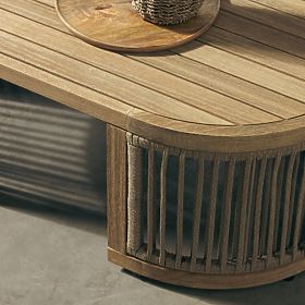 Vrtna kotna garnitura s stolom Vetralla, pletenje, akacijev les FSC, videz tikovine, svetlo bež