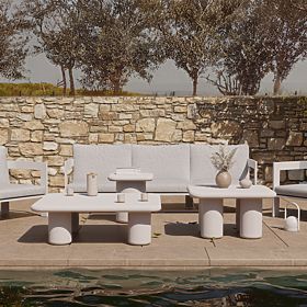 Vrtna miza Vibonis 70 cm, kvadratna, cementna, svetlo bež